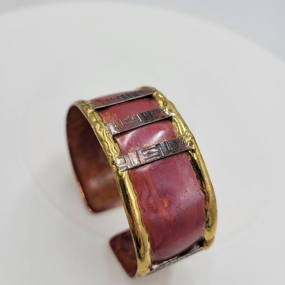 Cuff Bracelet Red Gold Handmade Copper & Brass Bangle Statement Bracelet - Picture 10 of 13